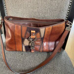 Etienne Aigner patchwork horsebit accent leather bag